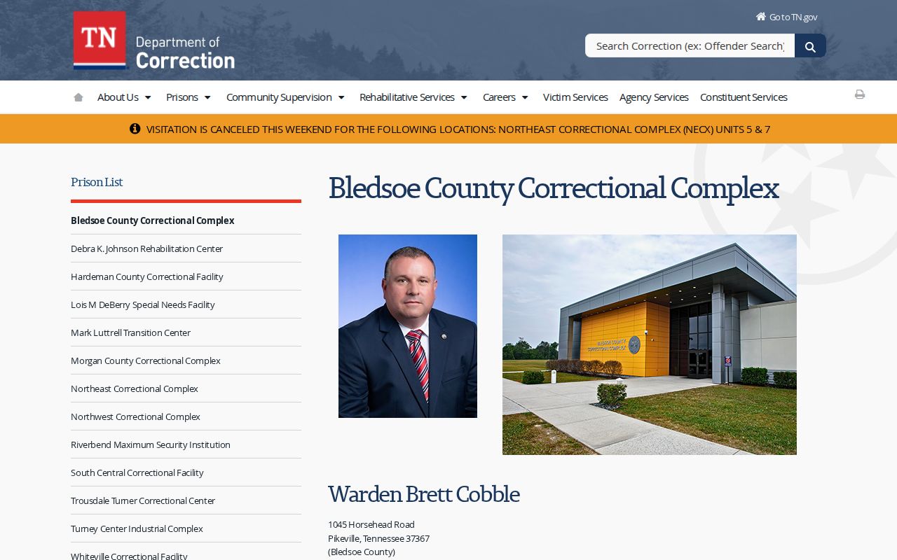 Bledsoe County Correctional Complex state prison release context