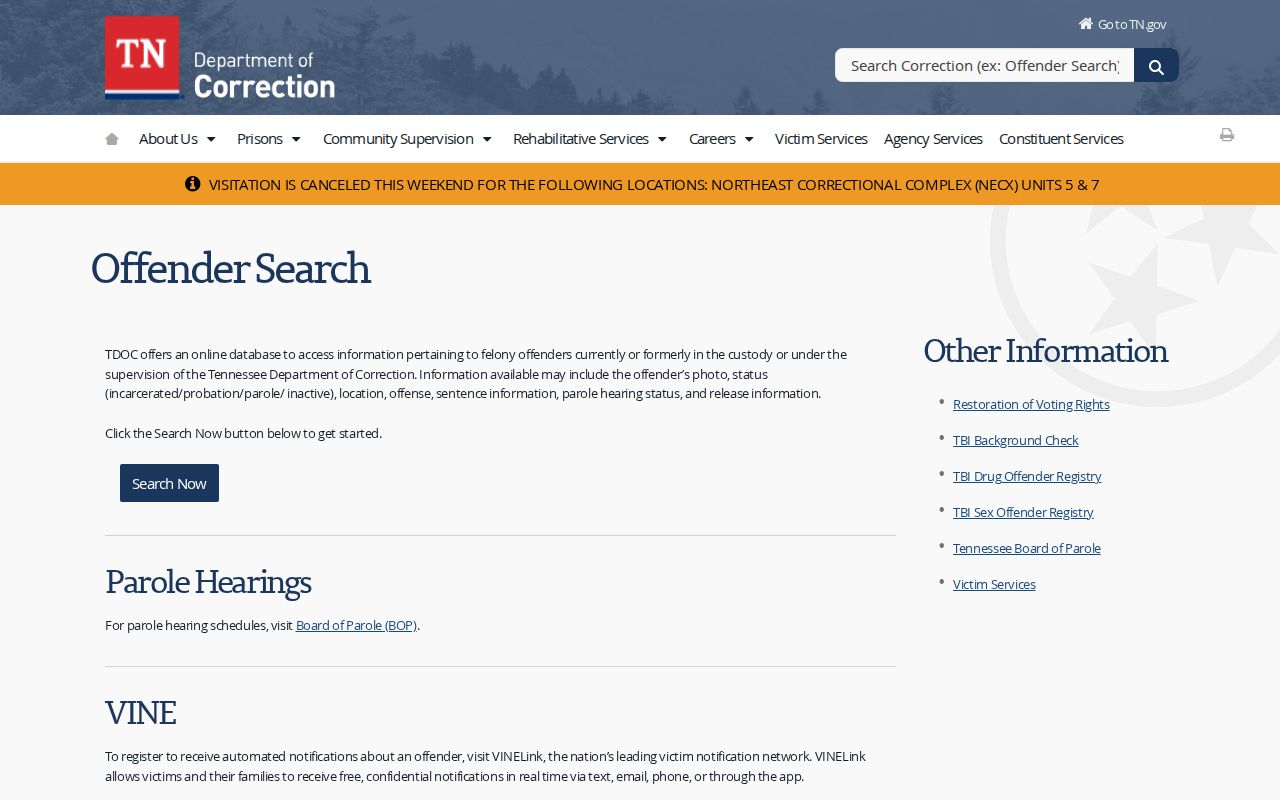 Bledsoe County TDOC released offender search scope