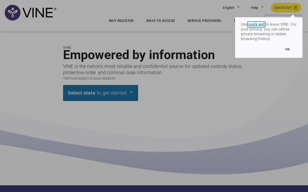 Bledsoe County VINELink inmate search Tennessee selection screen